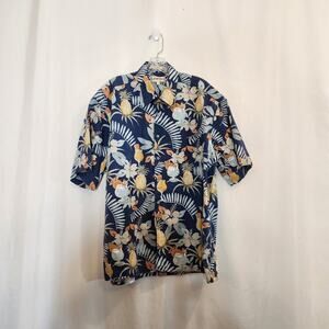 CAMPIA MODA VTG Blue Orange Hawaiian Tropical Drinks SS Button Up Mens Large L